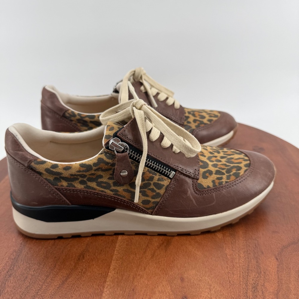 Brioso Mimi Sneakers Womens Brown Leopard Print Leather Side Zip Comfort 8.5M